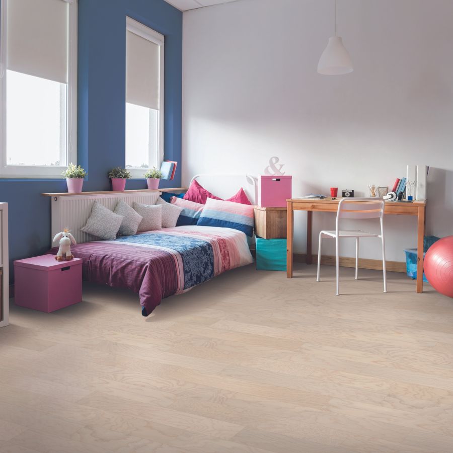 Hardwood floors in a kids bedroom